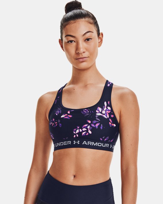 Women's Armour® Mid Crossback Printed Sports Bra, Navy, pdpMainDesktop image number 0